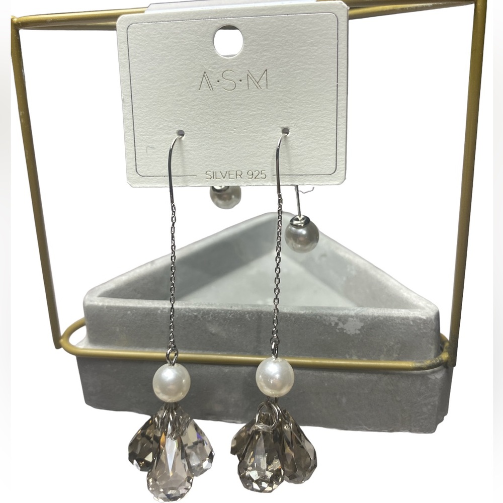 ASM Pearl Rhinestone Drop Dangle Earrings